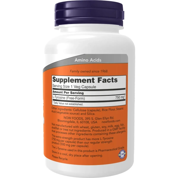 Now Foods, L-Tyrosine, Extra Strength, 750 mg, 90 Veg Capsules | Now Foods