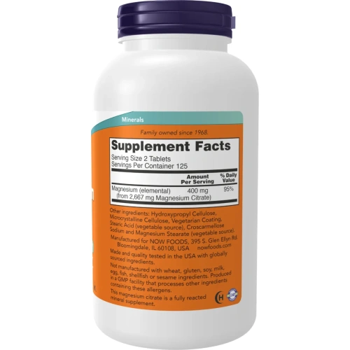 Now Foods, Magnesium Citrate (Magneesiumtsitraat), 200 mg, 250 Tabletti | Now Foods