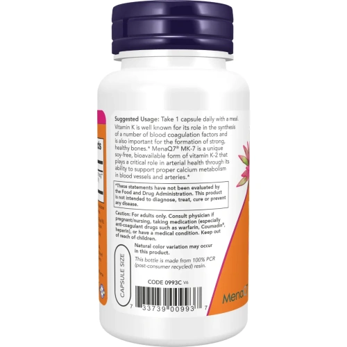 Now Foods, MK-7 Vitamin K-2 , 100 mcg, 120 Veg Capsules | Now Foods