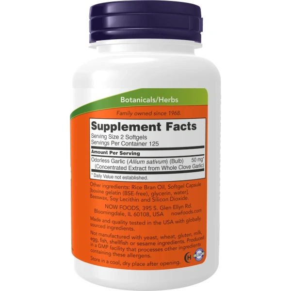 Now Foods, Odorless Garlic (Lõhnatu küüslauguõli), Concentrated Extract, 250 geelkapslit | Now Foods