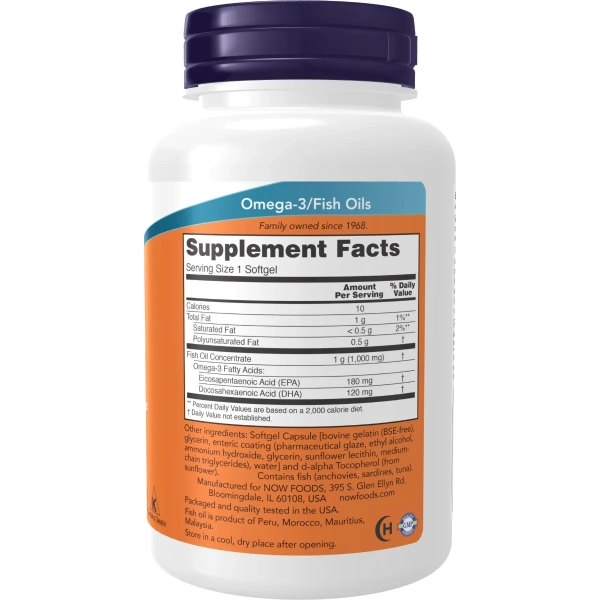 Now Foods, Omega-3, Molecularly Distilled & Enteric Coated (molekulaarselt destilleeritud ja enterokattega), 90 geelkapslit | Now Foods