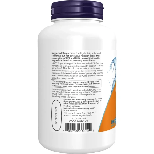 Now Foods, Super Omega EPA, 1200mg, 360 EPA / 240 DHA, Molecularly Distilled (molekulaarselt destilleeritud), 120 geelkapslit | Now Foods