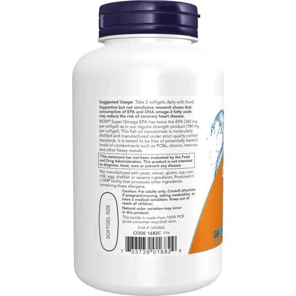 Now Foods, Super Omega EPA, 1200mg, 360 EPA / 240 DHA, Molecularly Distilled (molekulaarselt destilleeritud), 120 geelkapslit | Now Foods