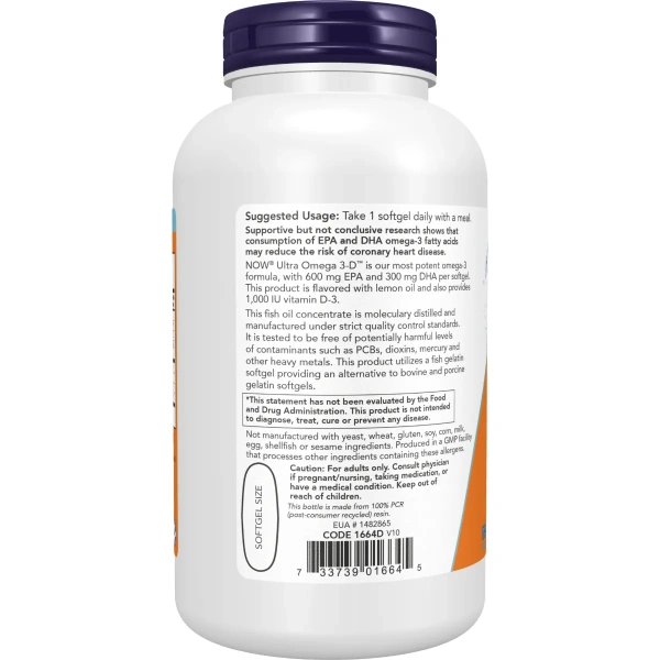 Now Foods, Ultra Omega 3-D, 180 Fish Softgels | Now Foods