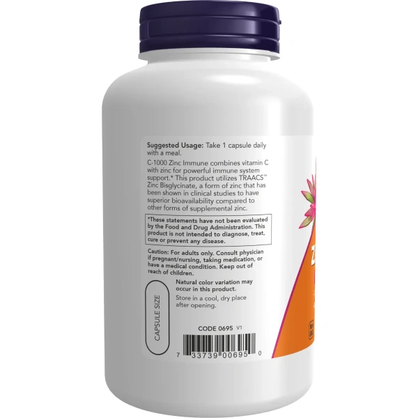 Now Foods, Vitamin C-1000 Zinc Immune, 1,000 mg & Zinc, 15 mg , 180 Veg Capsules | Now Foods