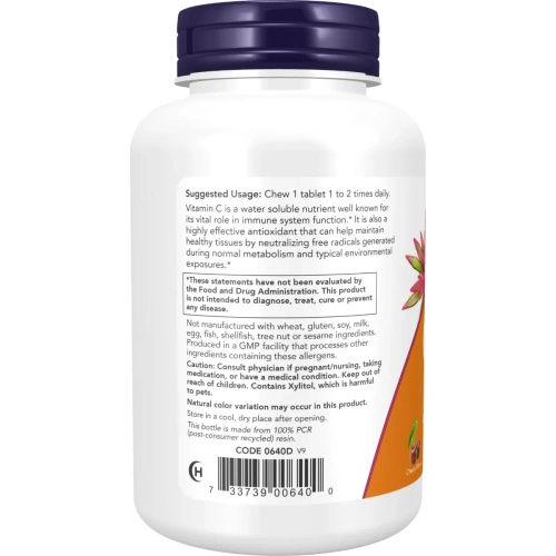 Now Foods, Vitamin C-500, Chewable , Natural Cherry-Berry Flavor, 100 Tablets | Now Foods