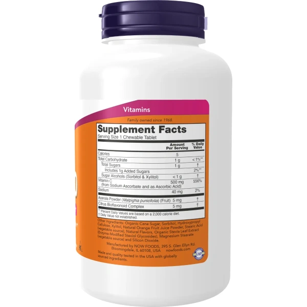 Vitamin C-500 (Vitamiin C), 100 näritavat tabletti, Apelsini | Now Foods