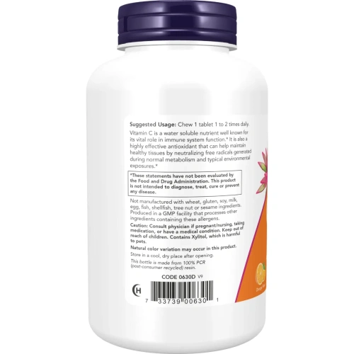 Vitamin Chewable C-500, Orange Juice Flavor, 100 Tablets | Now Foods