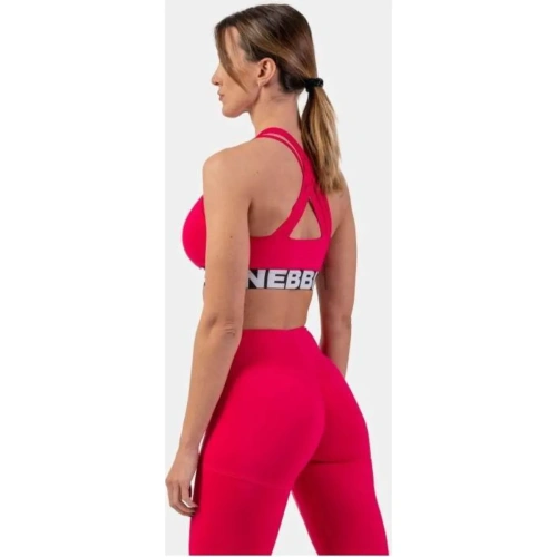 Medium Impact Cross Back Sports Bra, 410, Pink | NEBBIA