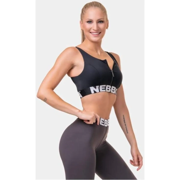 Smart Zip Front Sports Bra, 578, Black | NEBBIA