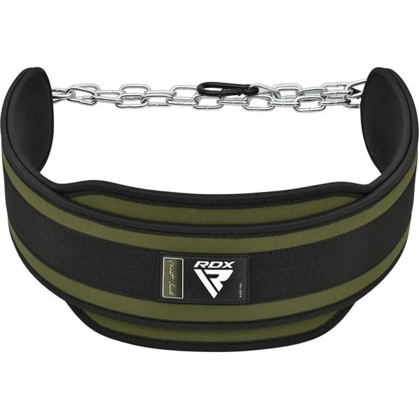 RDX T7 Weight Training Dipping Belt With Chain - Army Green | RDX
