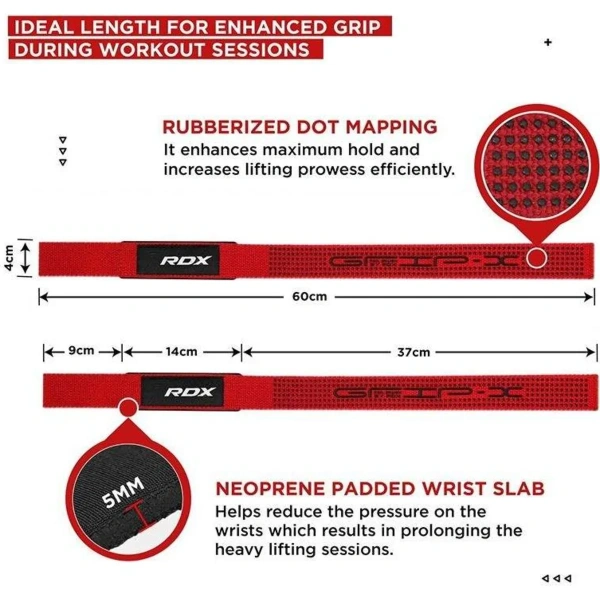 RDX S4 Silicone Gel Coated Non-slip Solid Grip Weight Lifting Gym Straps - Red | RDX