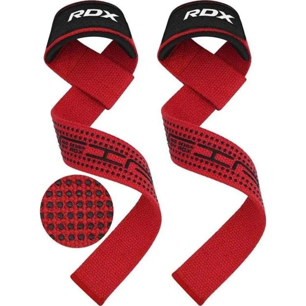 RDX S4 Silicone Gel Coated Non-slip Solid Grip Weight Lifting Gym Straps - Red | RDX
