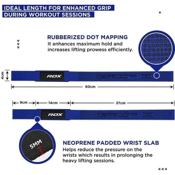 RDX S4 Silicone Gel Coated Non-slip Solid Grip Weight Lifting Gym Straps - Blue | RDX