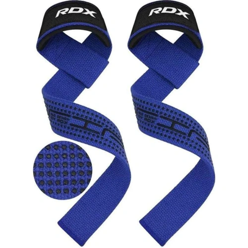 RDX S4 Silicone Gel Coated Non-slip Solid Grip Weight Lifting Gym Straps - Blue | RDX