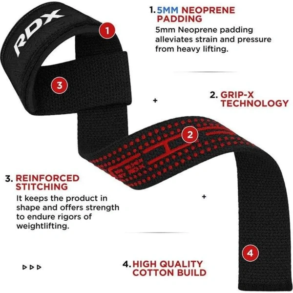 RDX S4 Silicone Gel Coated Non-slip Solid Grip Weight Lifting Gym Straps - Black | RDX