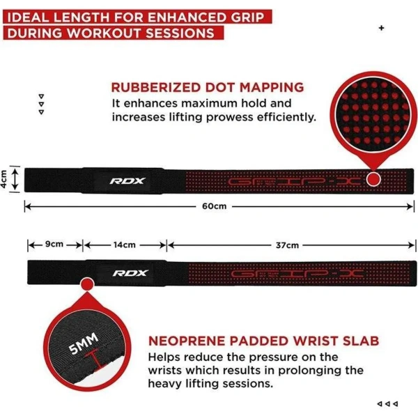 RDX S4 Silicone Gel Coated Non-slip Solid Grip Weight Lifting Gym Straps - Black | RDX