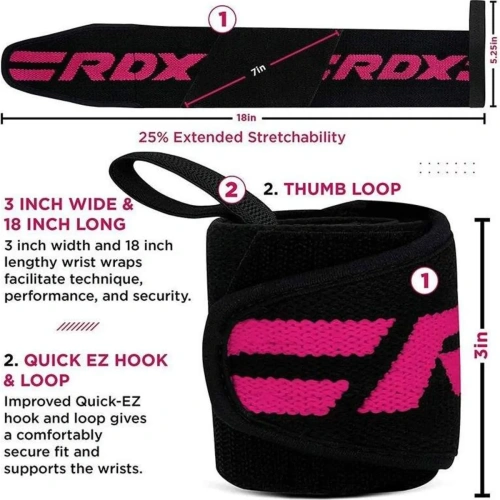 RDX, W2 Bodybuilding Wrist Wraps, Pink / Randmesidemed | RDX